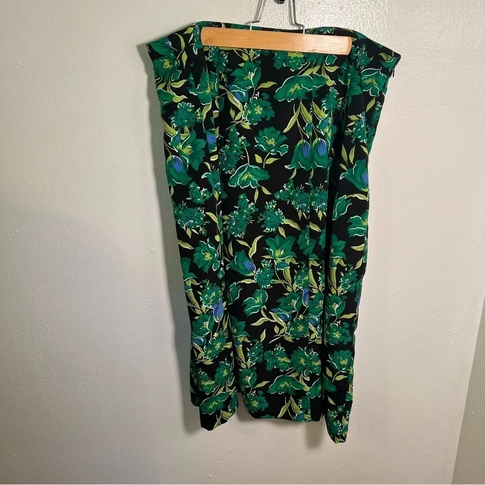 Vintage Sag Harbor Women's Size 16 Skirt Set Black Green Blue Tropical Floral